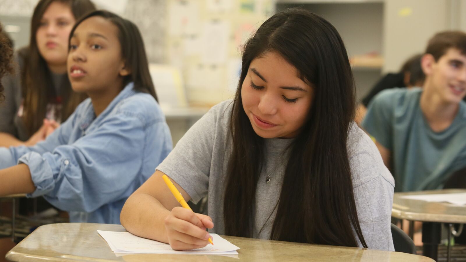 A student in a classroom.